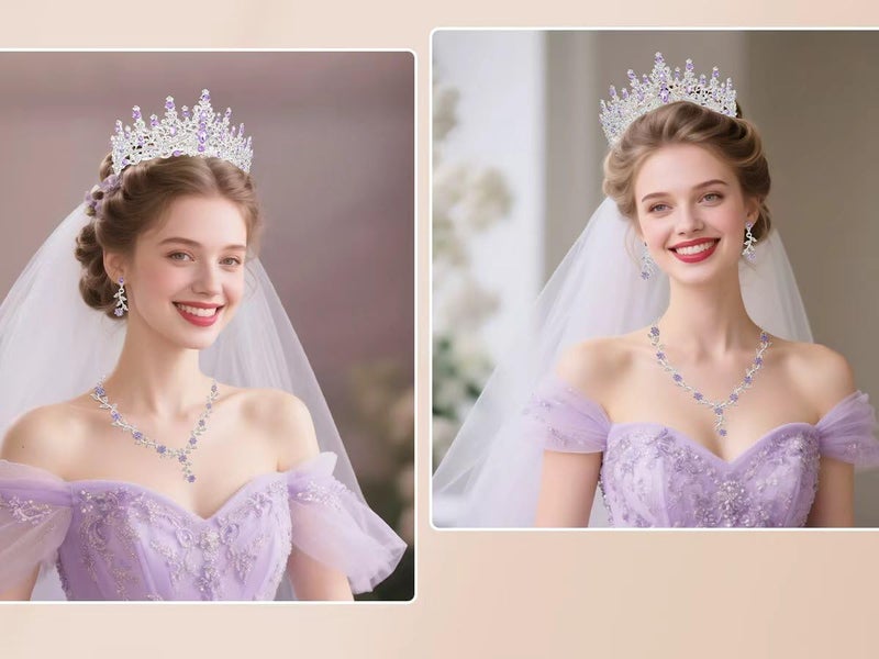 Kamirola Tiaras and Crowns for Women,Tiaras Earrings Necklace, Crystal Bridal Jewelry Set (TR48) - Image 2